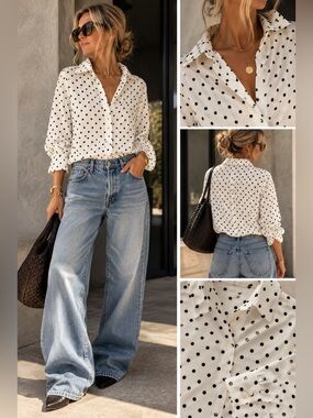 Vintage GAP Polka Dot Button Down Overshirt | Black & White | Relaxed Fit, M
